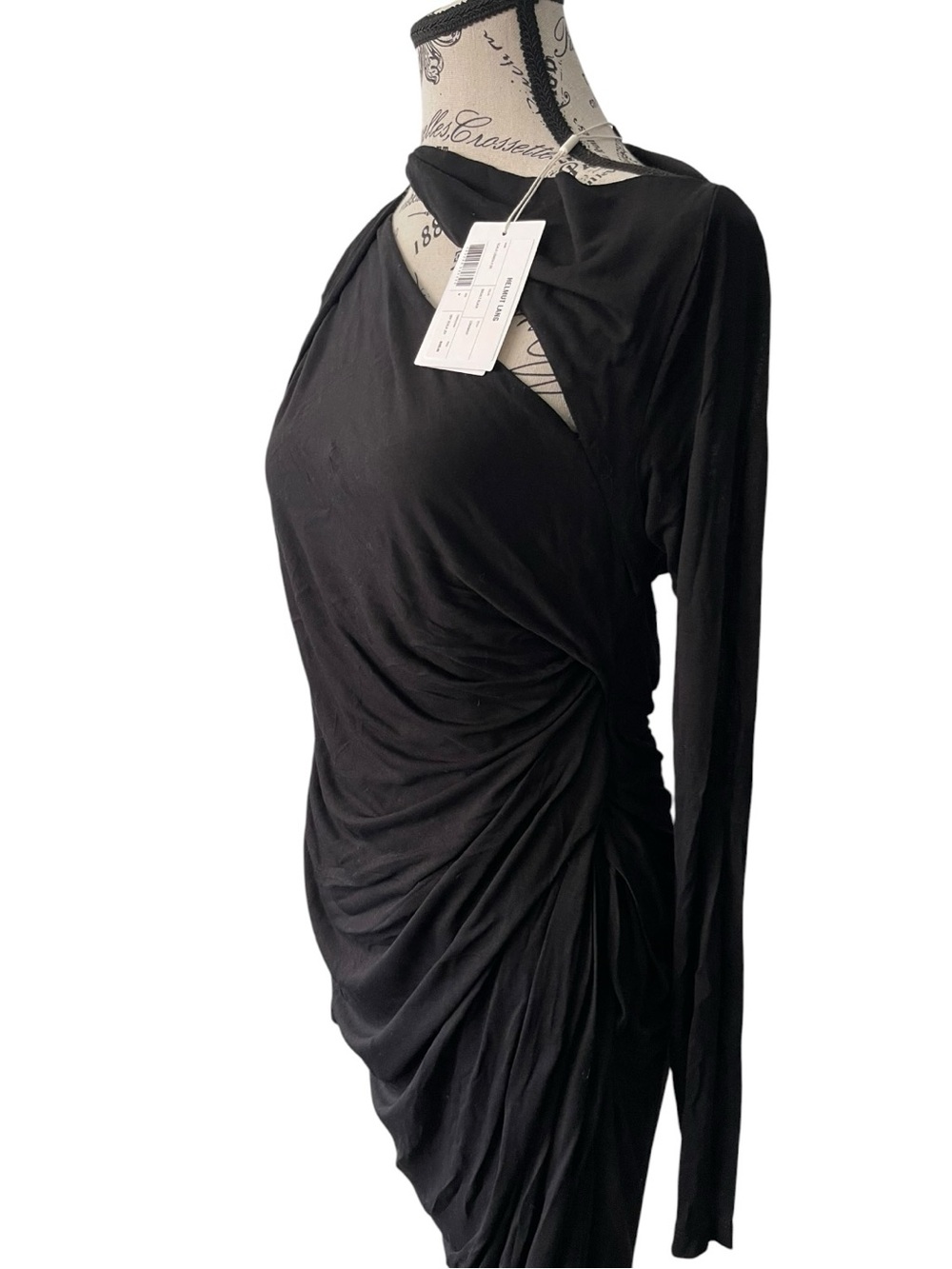 Helmut Lang Scala Dress M Black Draped Cutout Open Back Asymmetrical Midi - Picture 4 of 12
